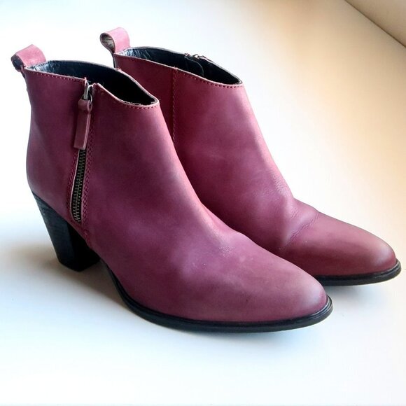 Jigsaw Maroon Nubuck Leather Block Heel Almond Toe Ankle Boots Booties Size 10.5 - Picture 3 of 16